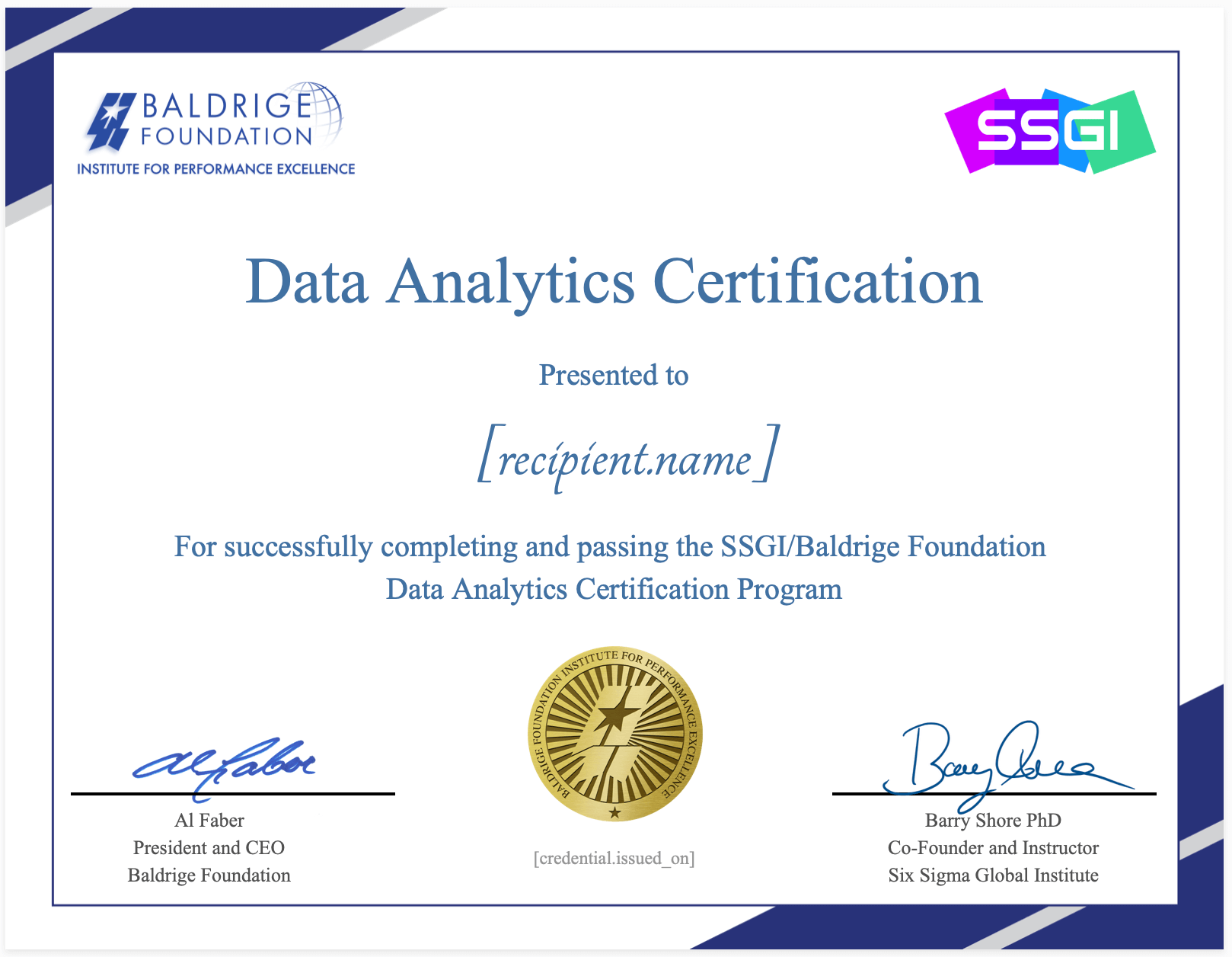 SSGI Baldrige Data Analytics Certification