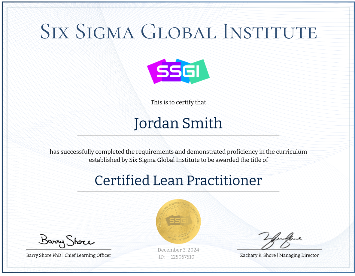 Lean Practitioner Certification SSGI