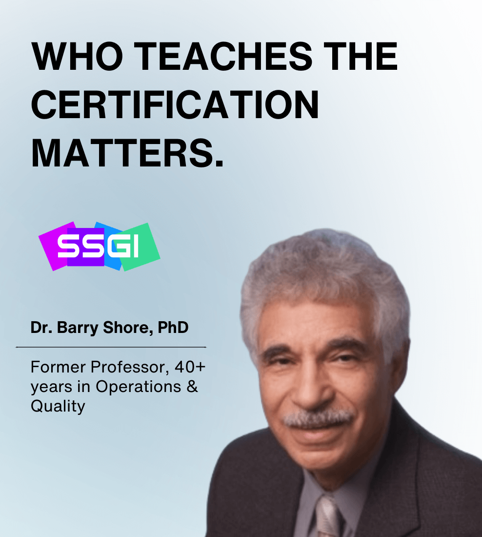 Lean Six Sigma Corporate training for teams by SSGI, Dr. Shore Expert in Six Sigma